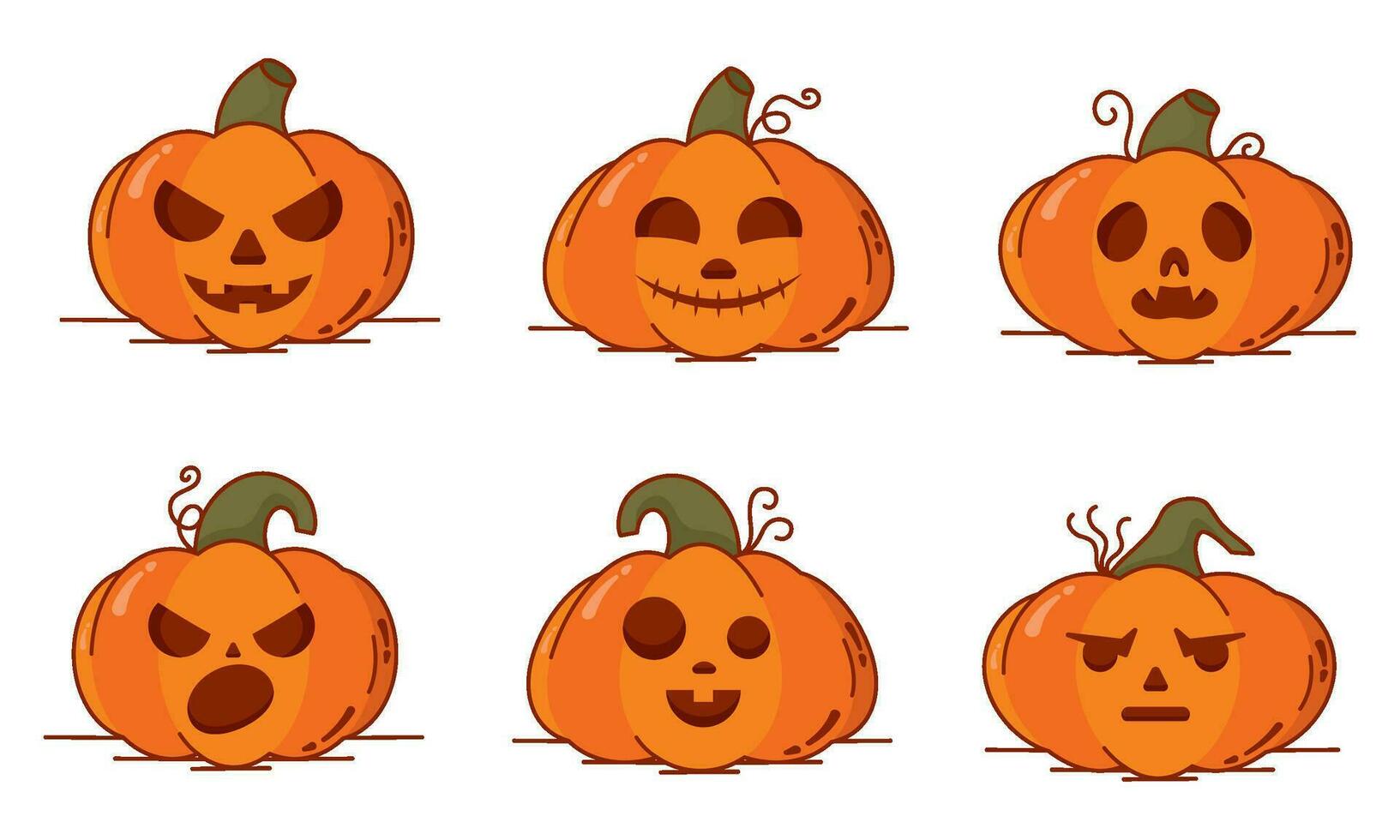 Set of spooky carved halloween pumpkin icons Vector illustration