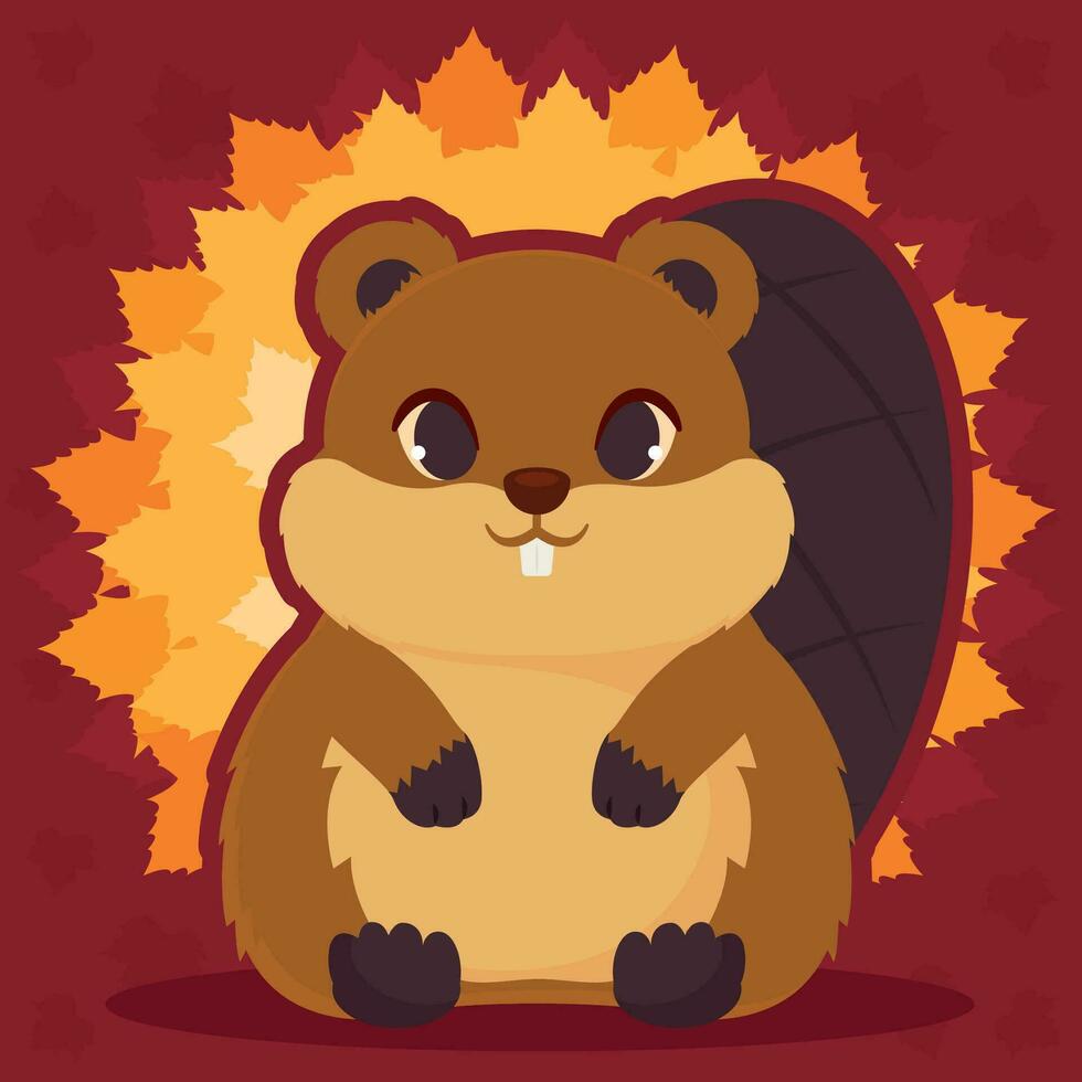 Isolated cute beaver autumn animal character Vector illustration