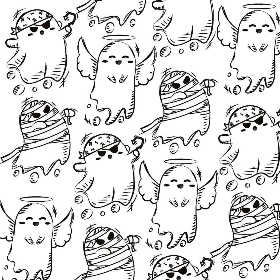 Halloween ghost character pattern background Vector illustration