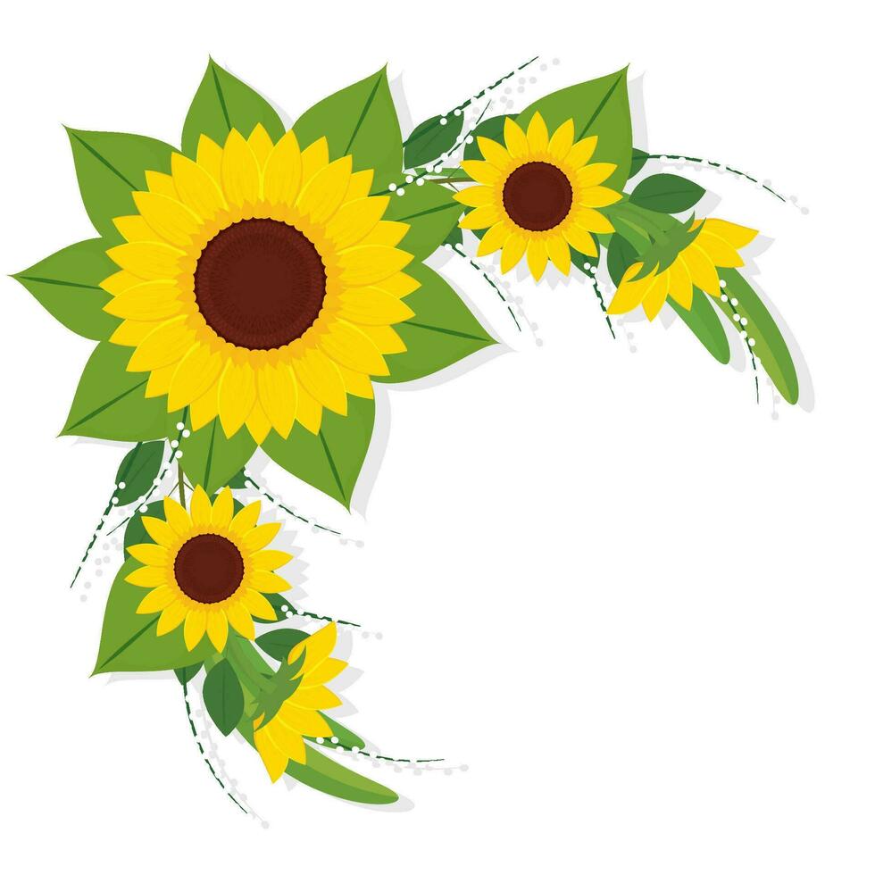 Colored sunflower border Flower border Vector illustration