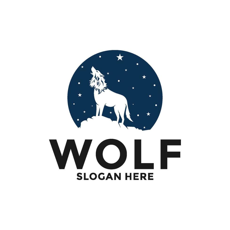 Wolf Night Logo Vector, Wolf Moon logo design template vector
