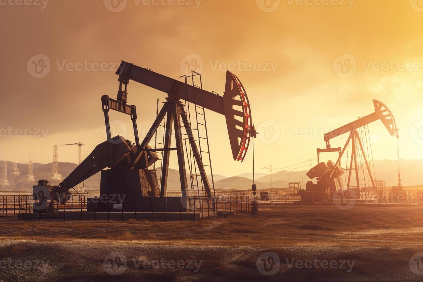 Oil pump in the desert. 3d render. Computer digital drawing. photo