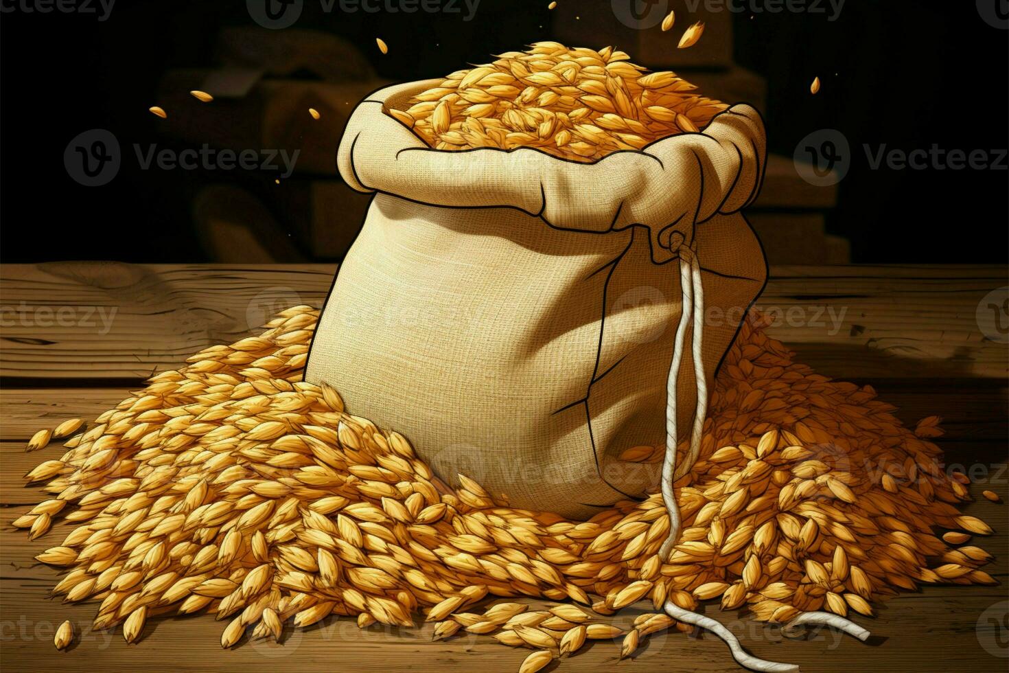 Oats grains given a cartoon twist within a sack illustration AI Generated photo