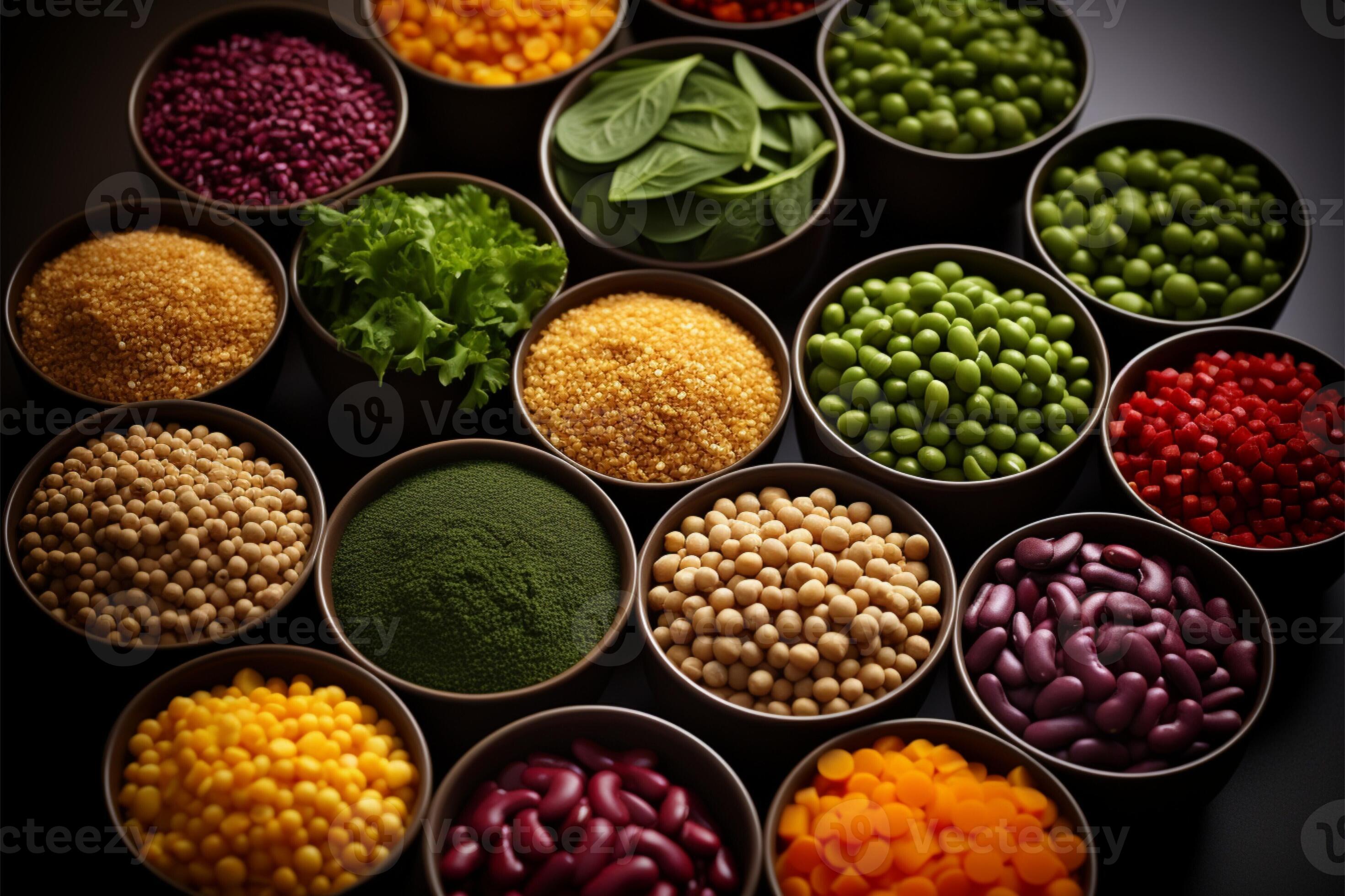 Bowls brimming with a nutritious mix of pulses and diced vegetables AI