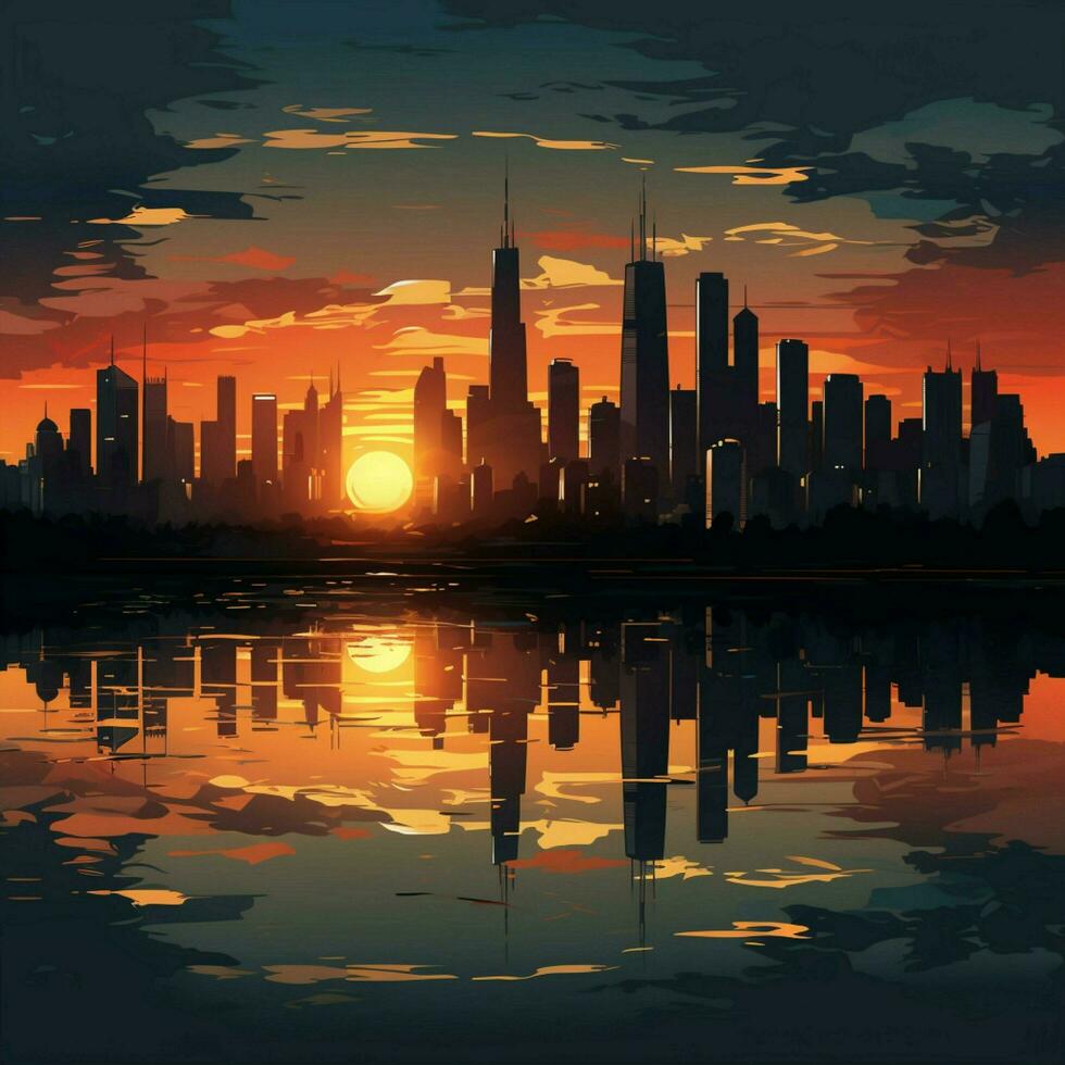 City silhouette Urban vector landscape features captivating skyline and cityscape elements For Social Media Post Size AI Generated photo