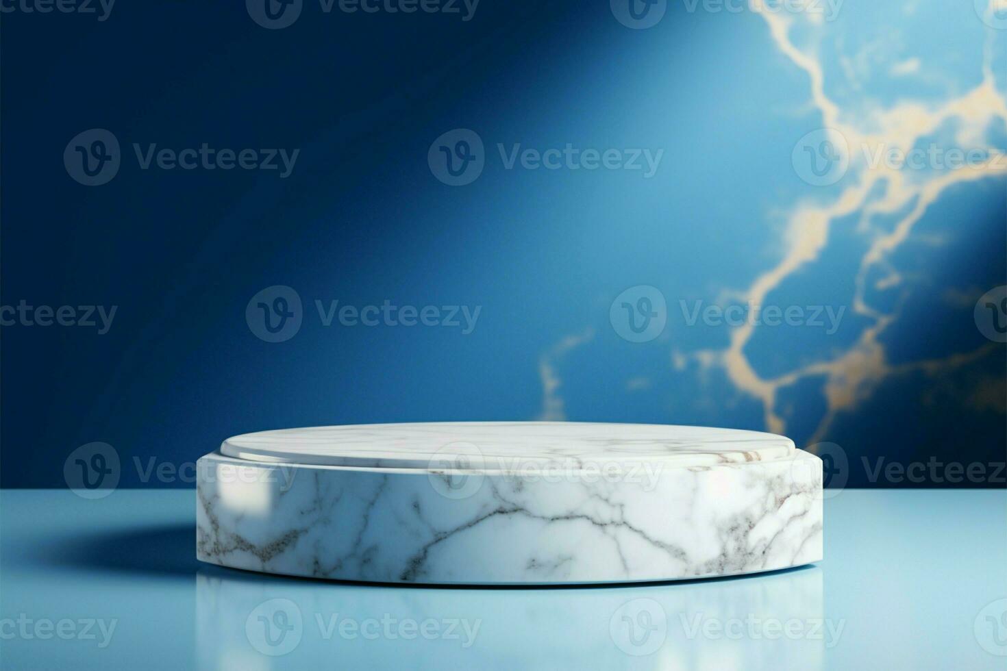 cosmético presentación podio mármol elegancia en un azul fondo, versátil ai generado foto