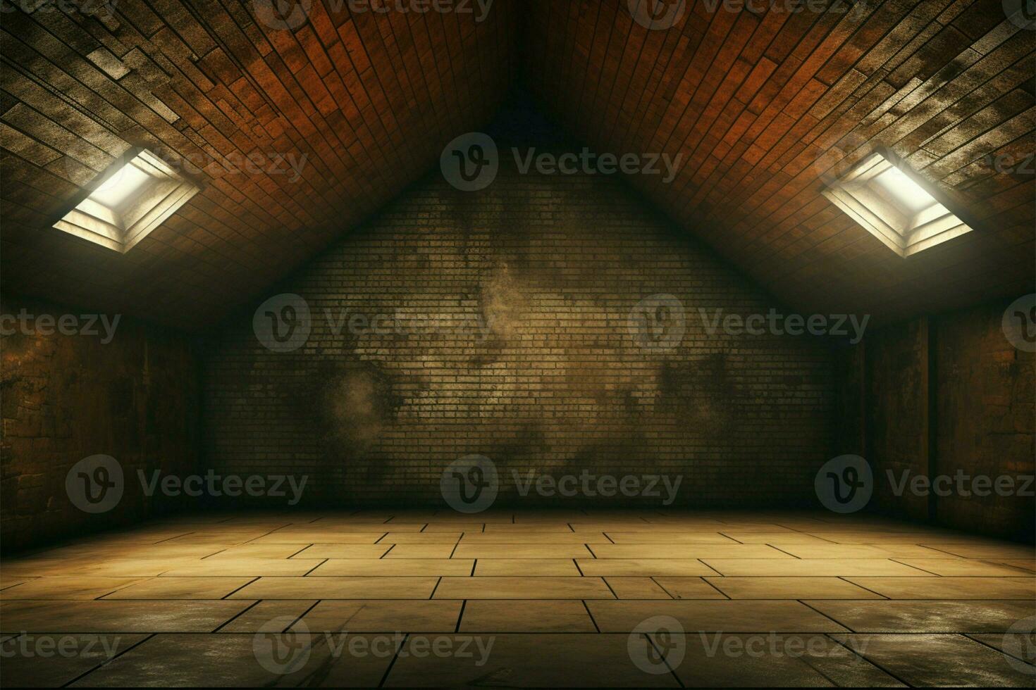 Industrial elegance Brick wall and floor in a night hallway AI Generated photo