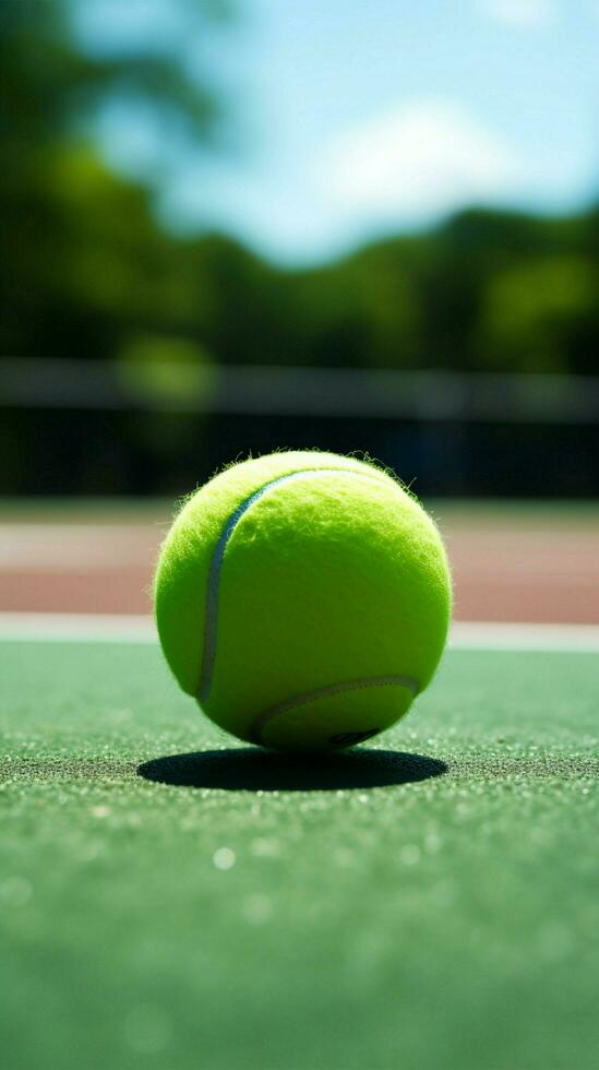 verde Corte zumbido, ajuste preparado para estimulante tenis partido acción vertical móvil fondo de pantalla ai generado foto