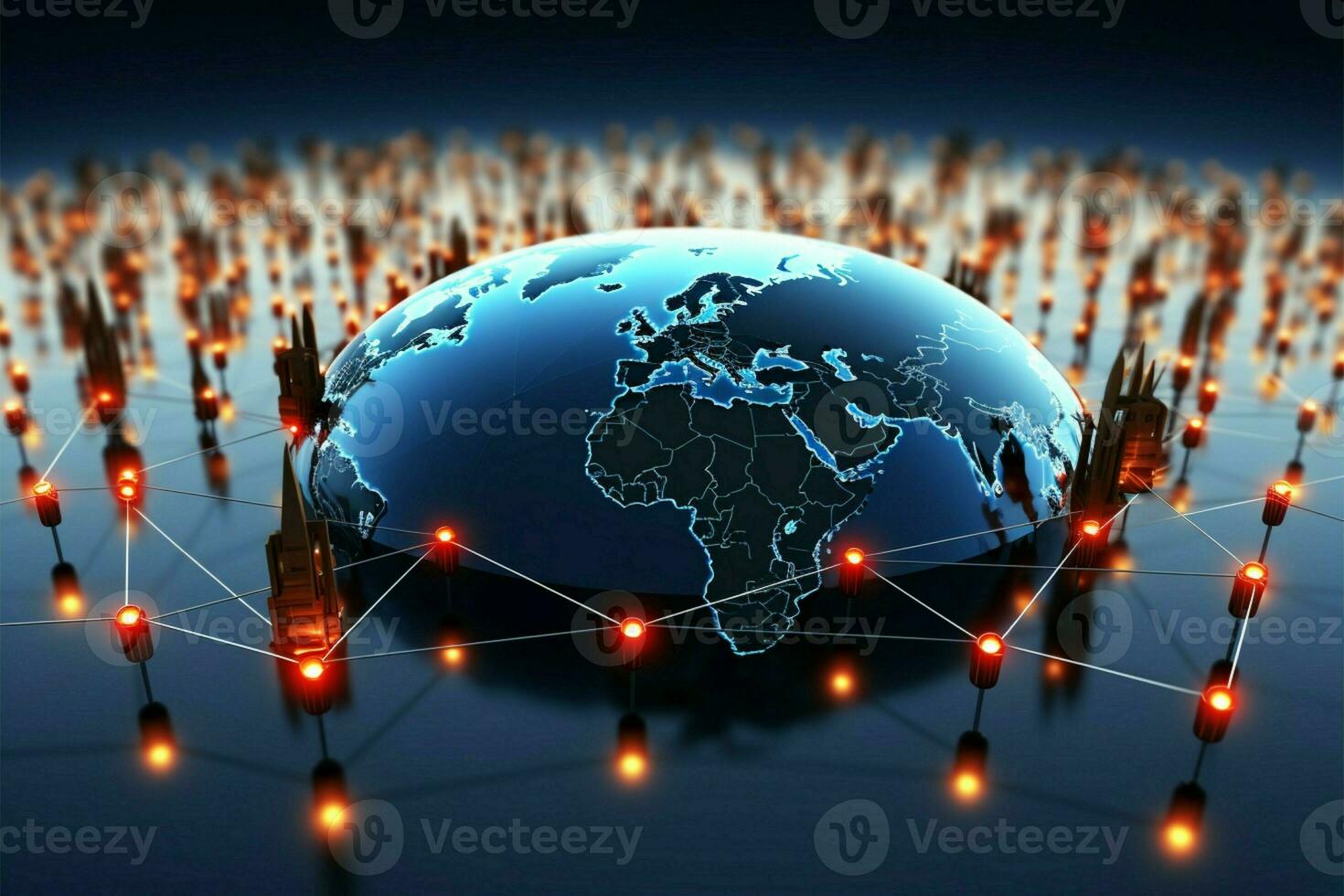 Global network connection depicted on a modern world technology background AI Generated photo