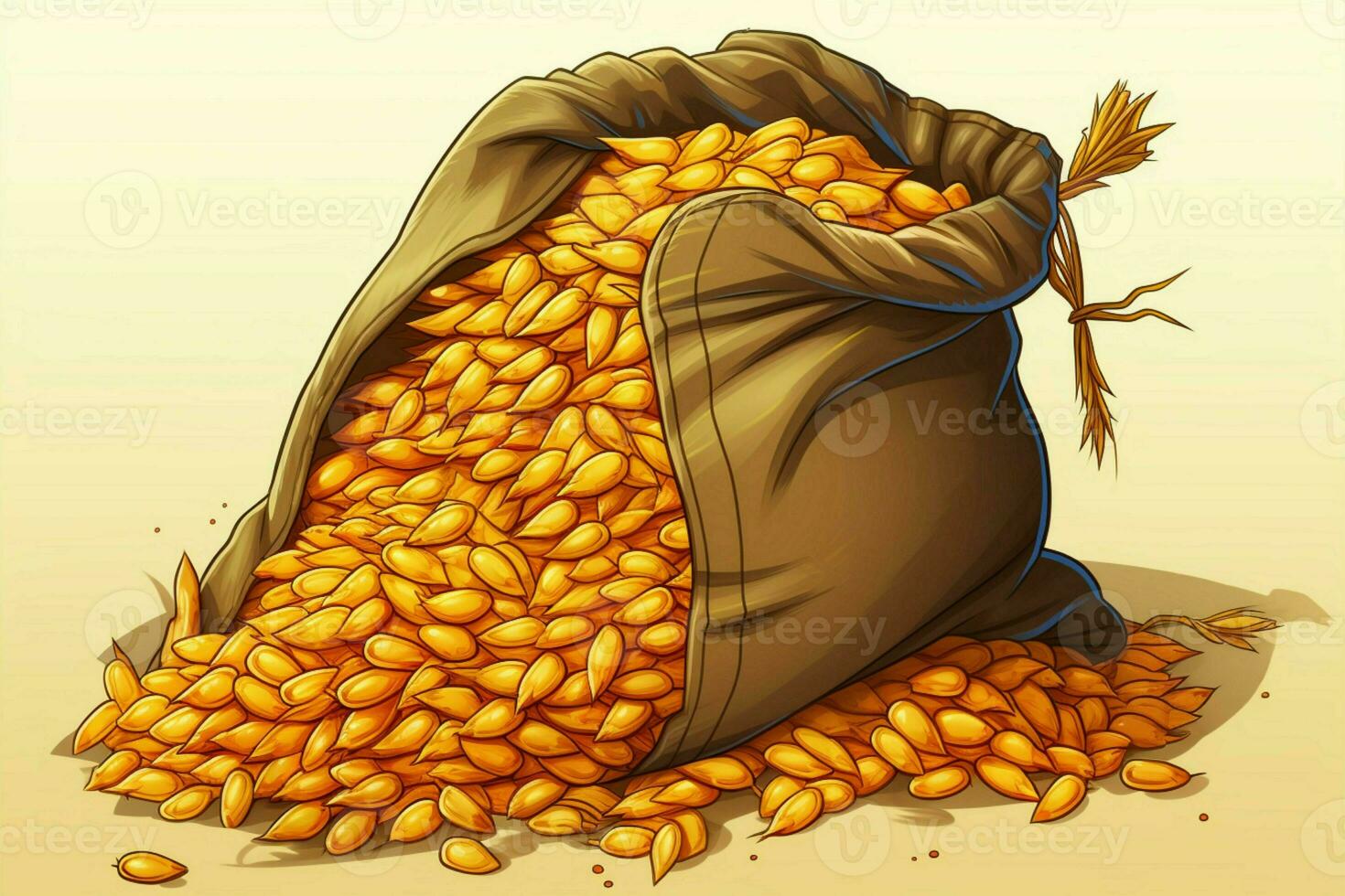 Cartoon style depiction of a sack brimming with realistic corn grains AI Generated photo