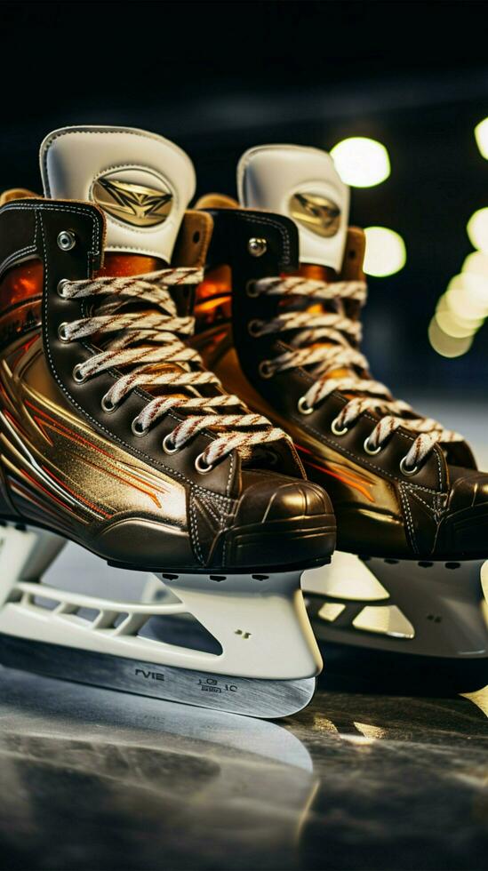 genero patines unir en el hielo, hockey y figura estilos vertical móvil fondo de pantalla ai generado foto