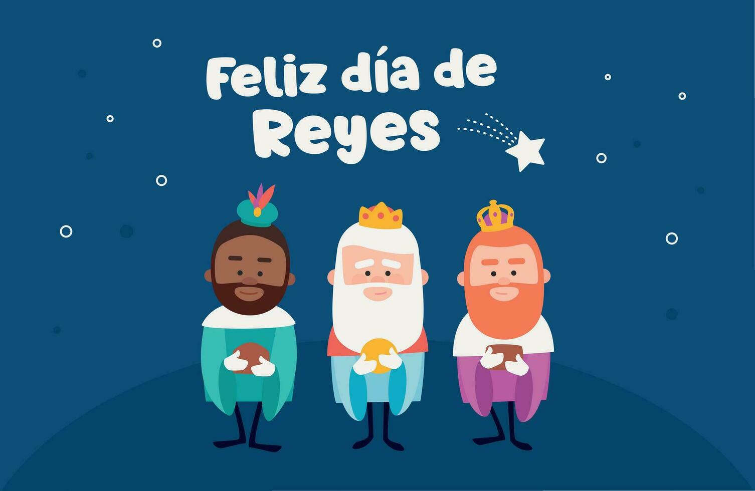 contento Epifanía escrito en español. Tres gracioso sabio hombres. reyes de orientar en azul antecedentes. Navidad vectores