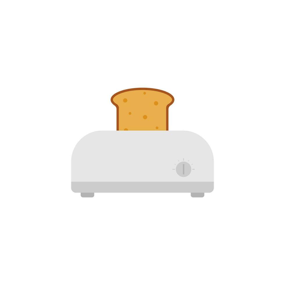 Steel toaster icon with slice of bread. Vector flat style illustration on white background. Home appliances cooking kitchen home equipment