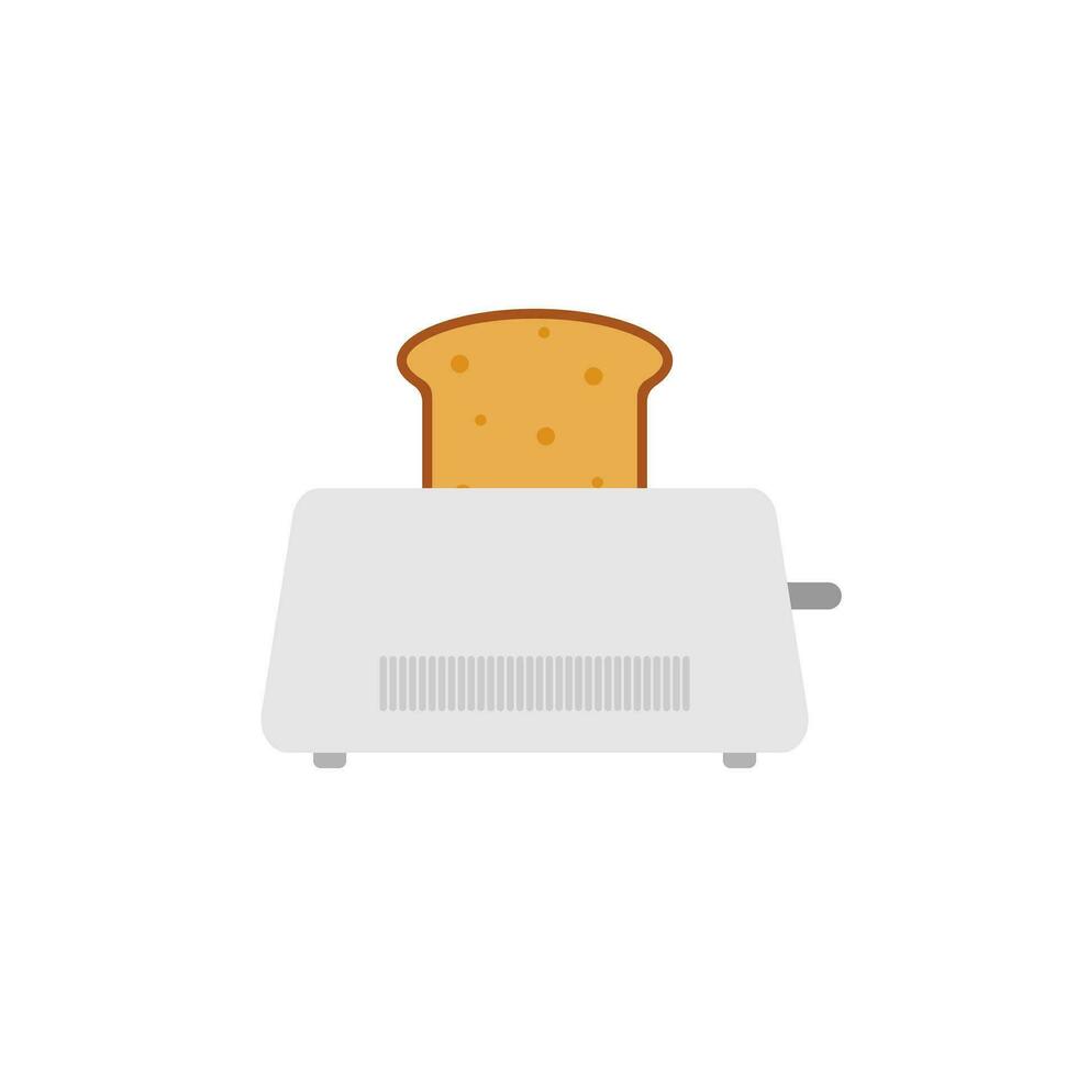 Steel toaster icon with slice of bread. Vector flat style illustration on white background. Home appliances cooking kitchen home equipment