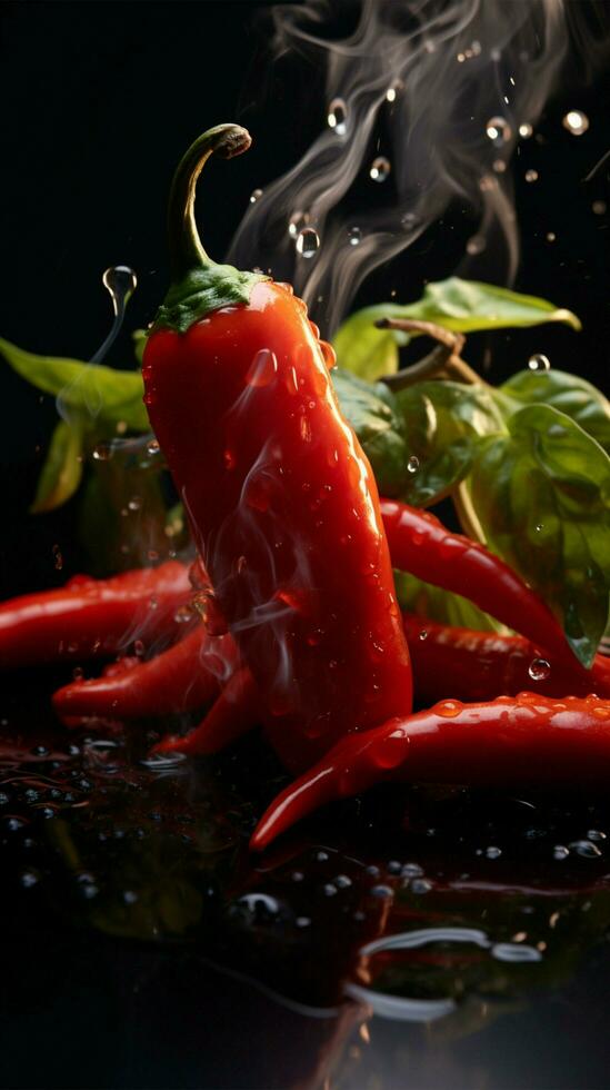 Smoldering chili pepper, adding spice to dishes Vertical Mobile Wallpaper AI Generated photo