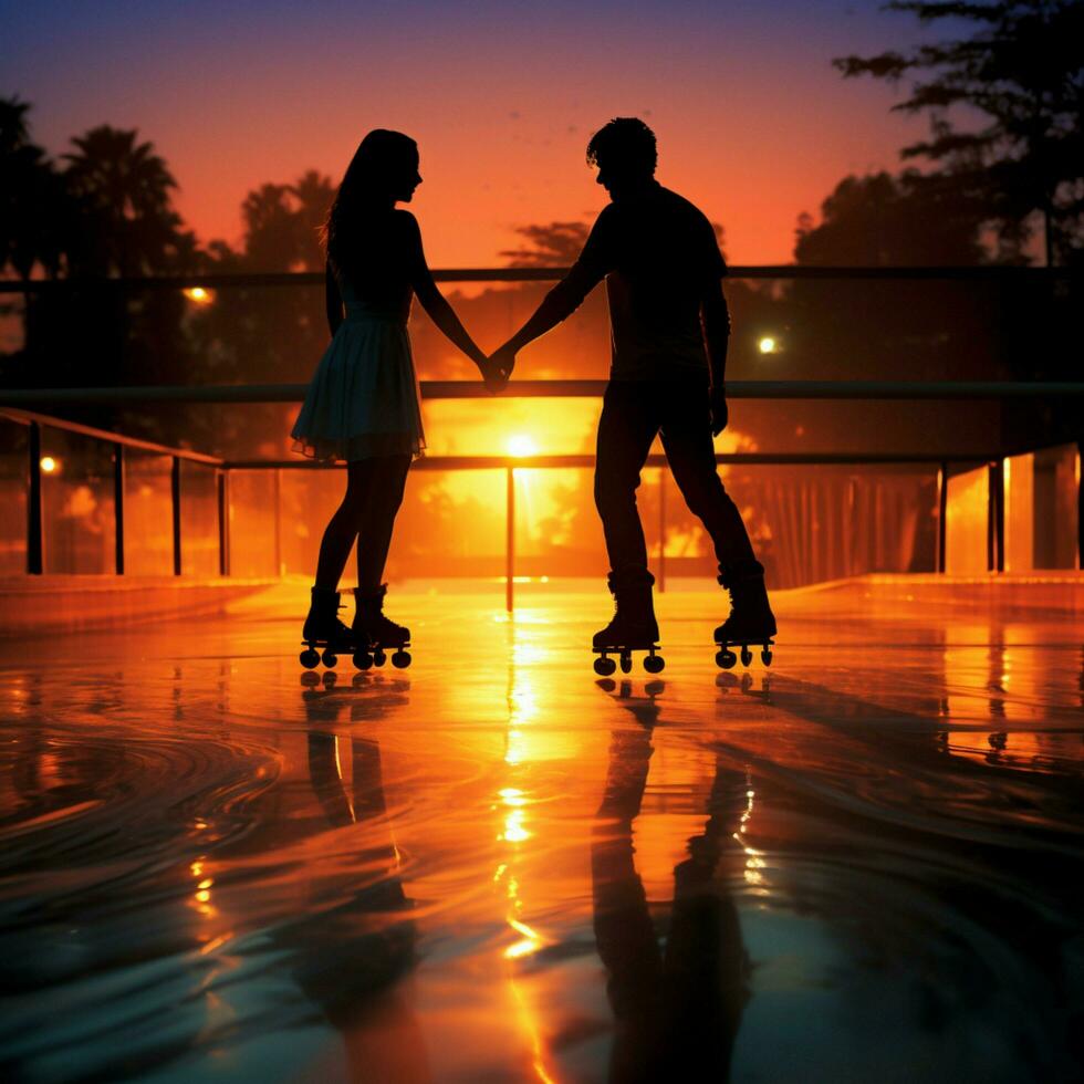 Leisure and entertainment depicted by silhouette pairs on roller skates For Social Media Post Size AI Generated photo