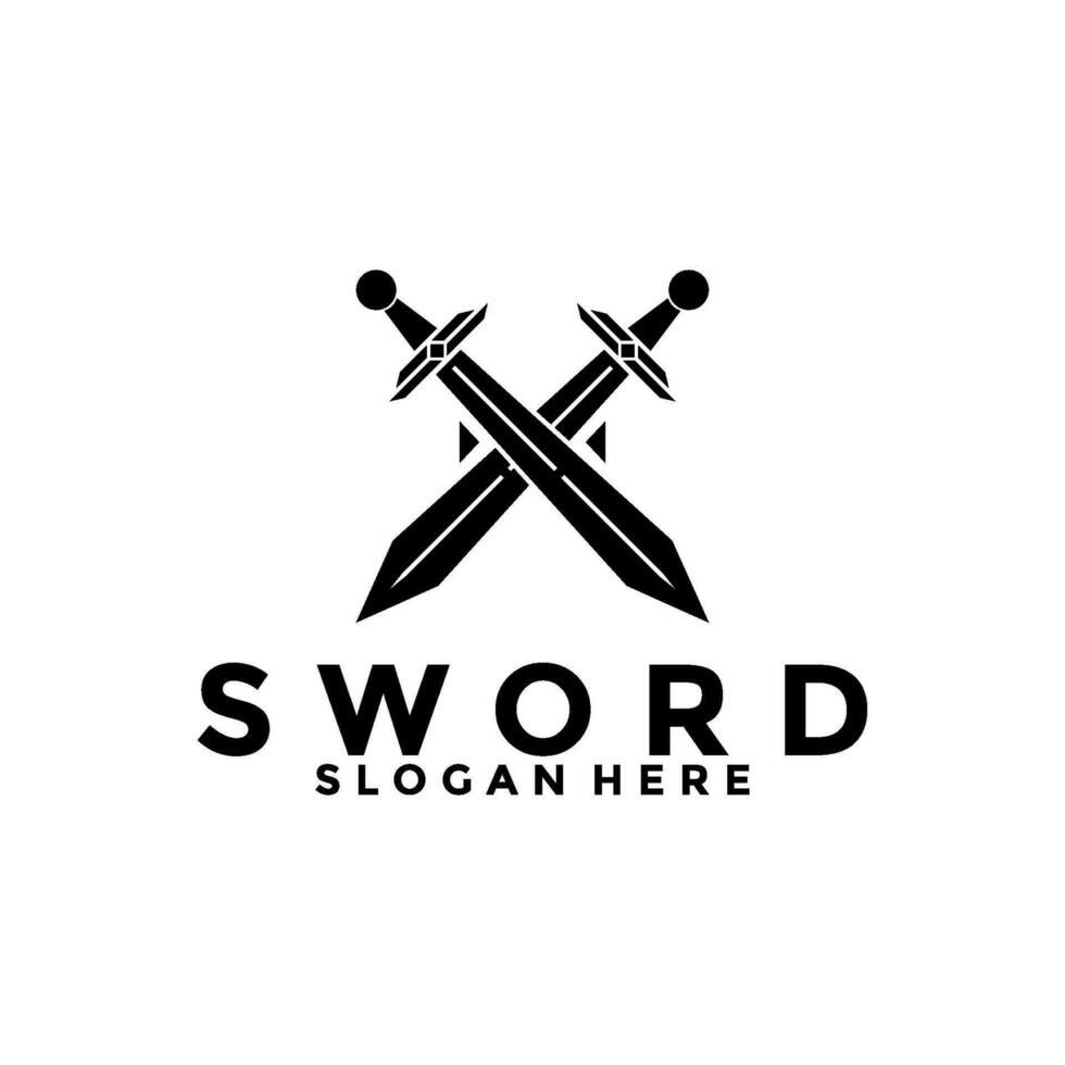 Sword logo vector template. Sword and black color logo icon design