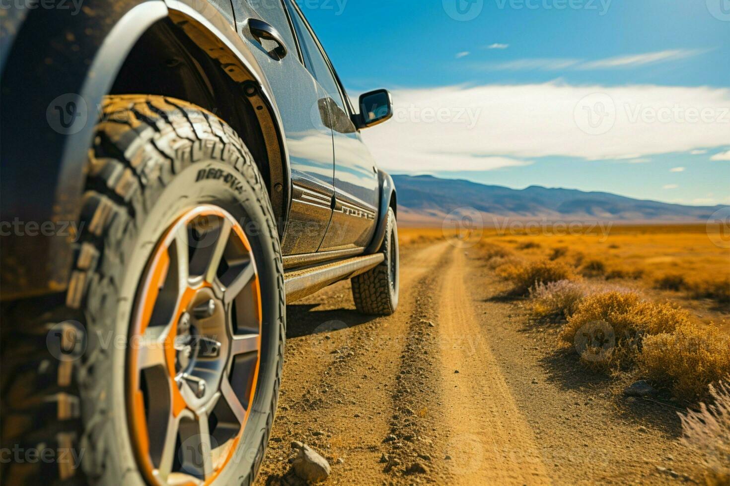 Georgian safari tour Up close view of wheels on untamed expedition AI Generated photo