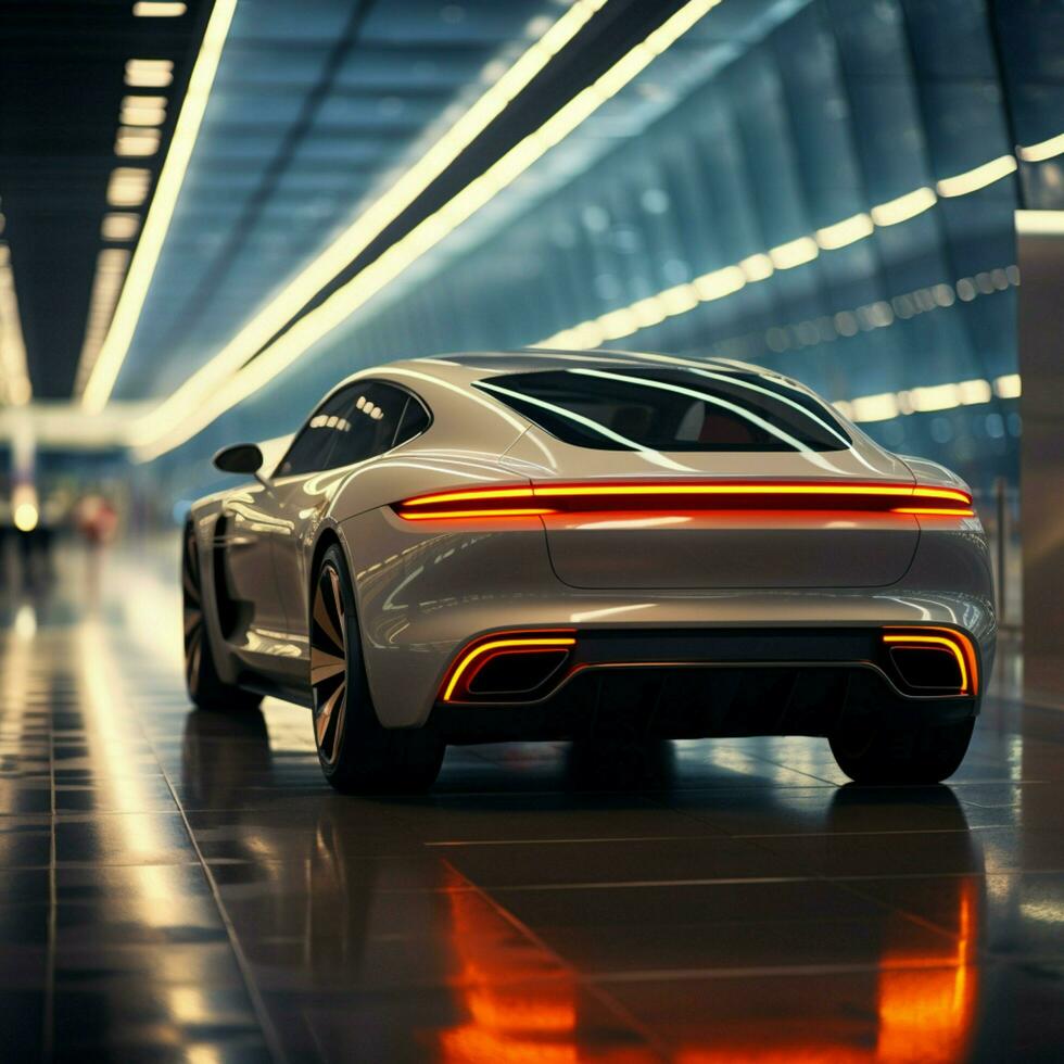Cars side view, road light Close up showcases sleek white vehicle and pathway glow For Social Media Post Size AI Generated photo