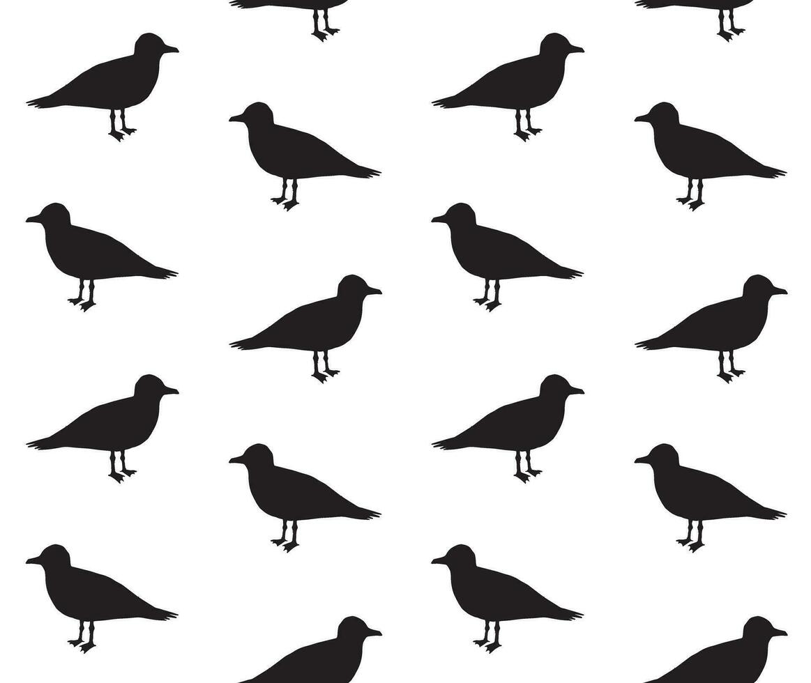 Vector seamless pattern of outline sketch sea gull