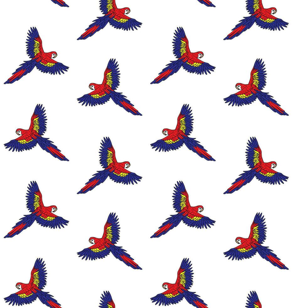 Vector seamless pattern of hand drawn macaw parrot