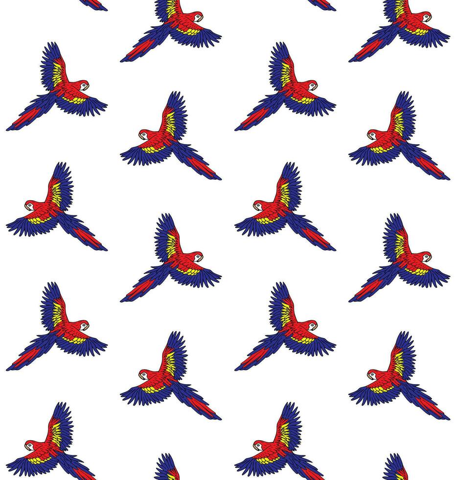 Vector seamless pattern of hand drawn macaw parrot