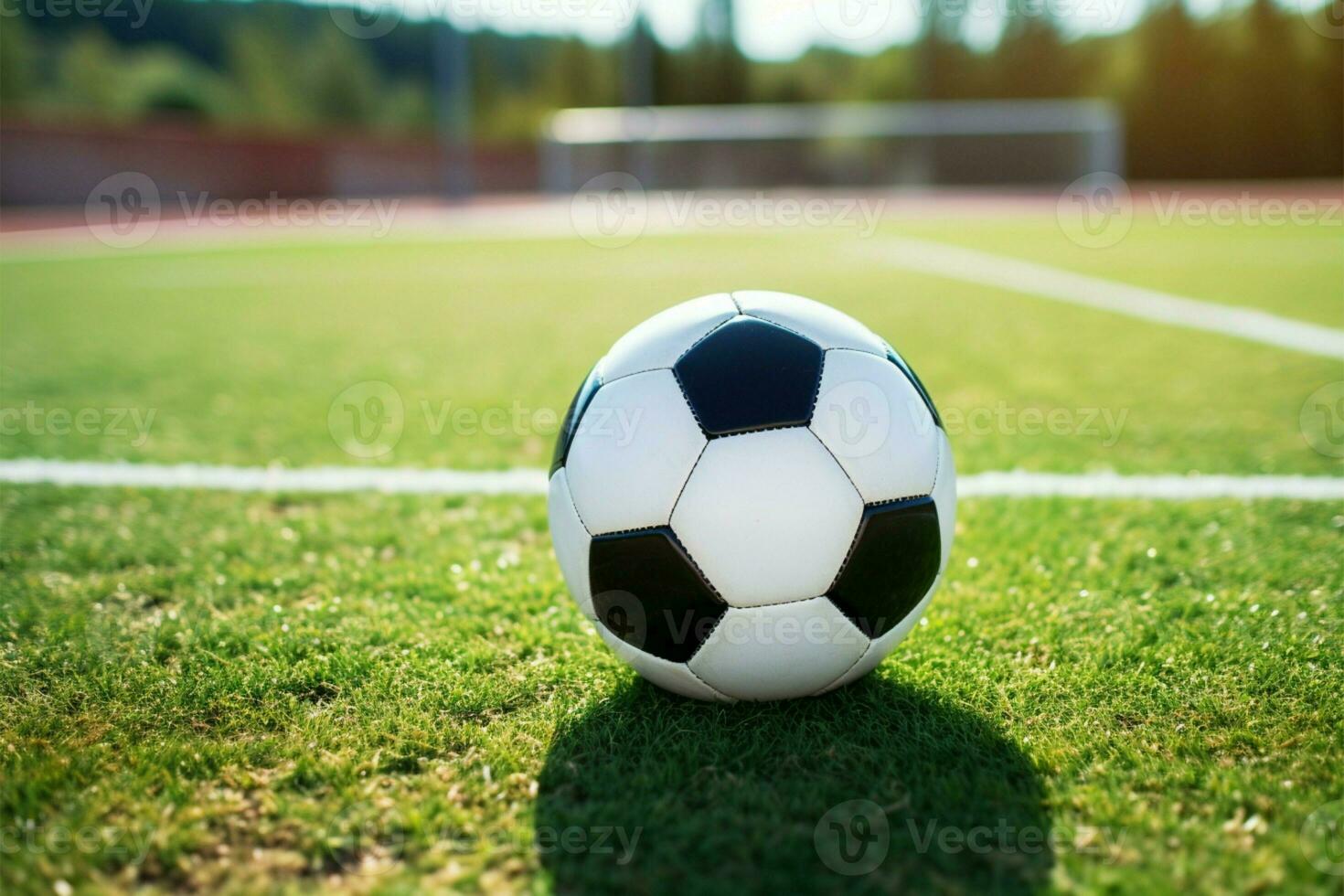 Soccer ball waits on the field, ready for the beautiful game AI Generated photo