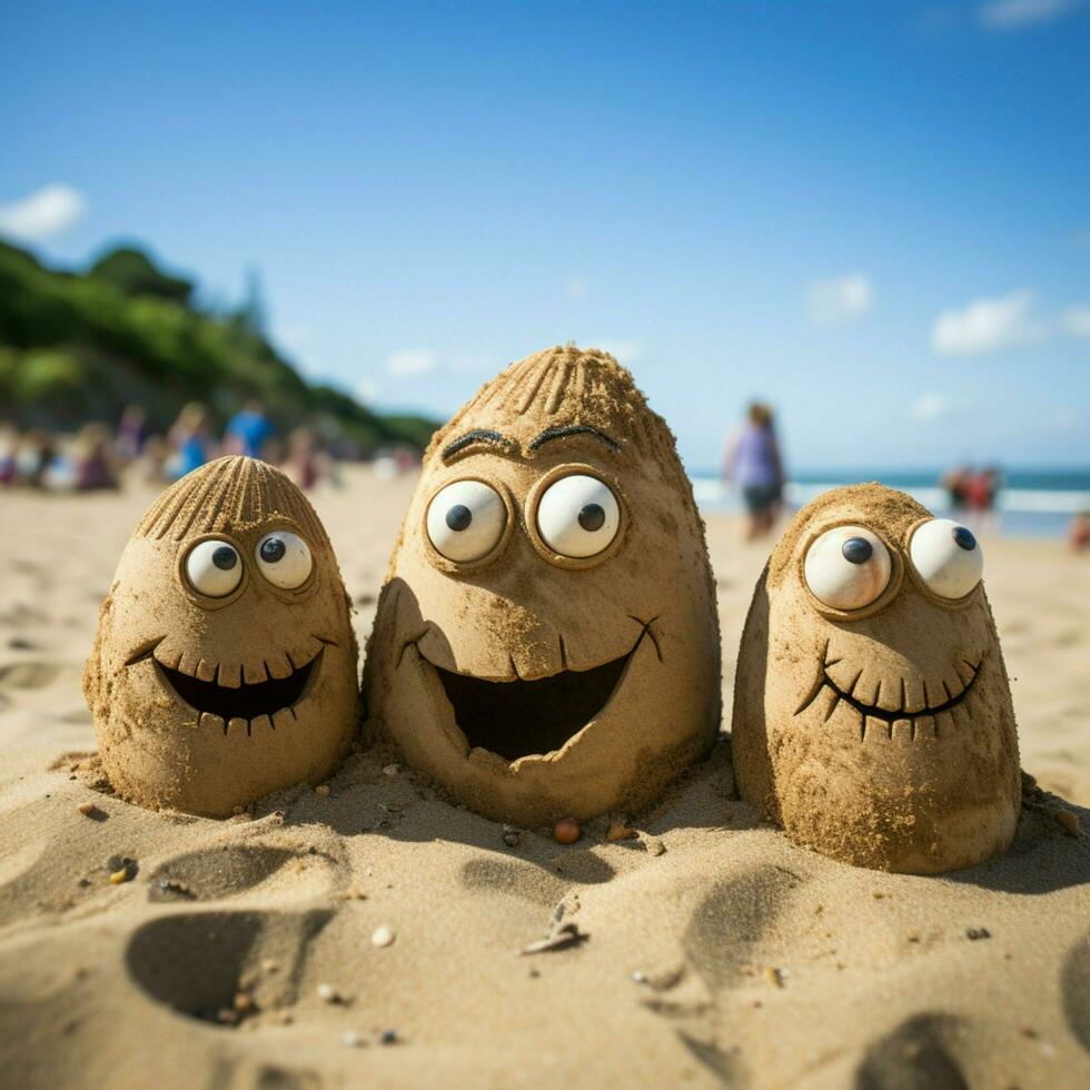 Seashore family Family Face symbol on sandy beach, offering ample copy space For Social Media Post Size AI Generated photo