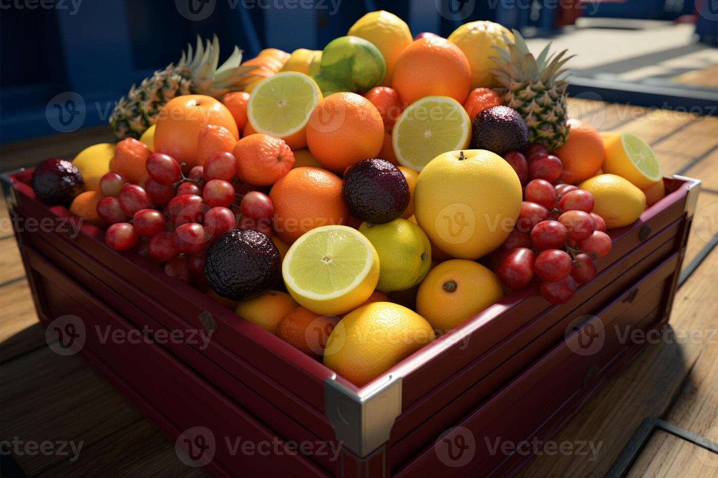Fruits stored in a Mafra container aboard a shipping vessel AI