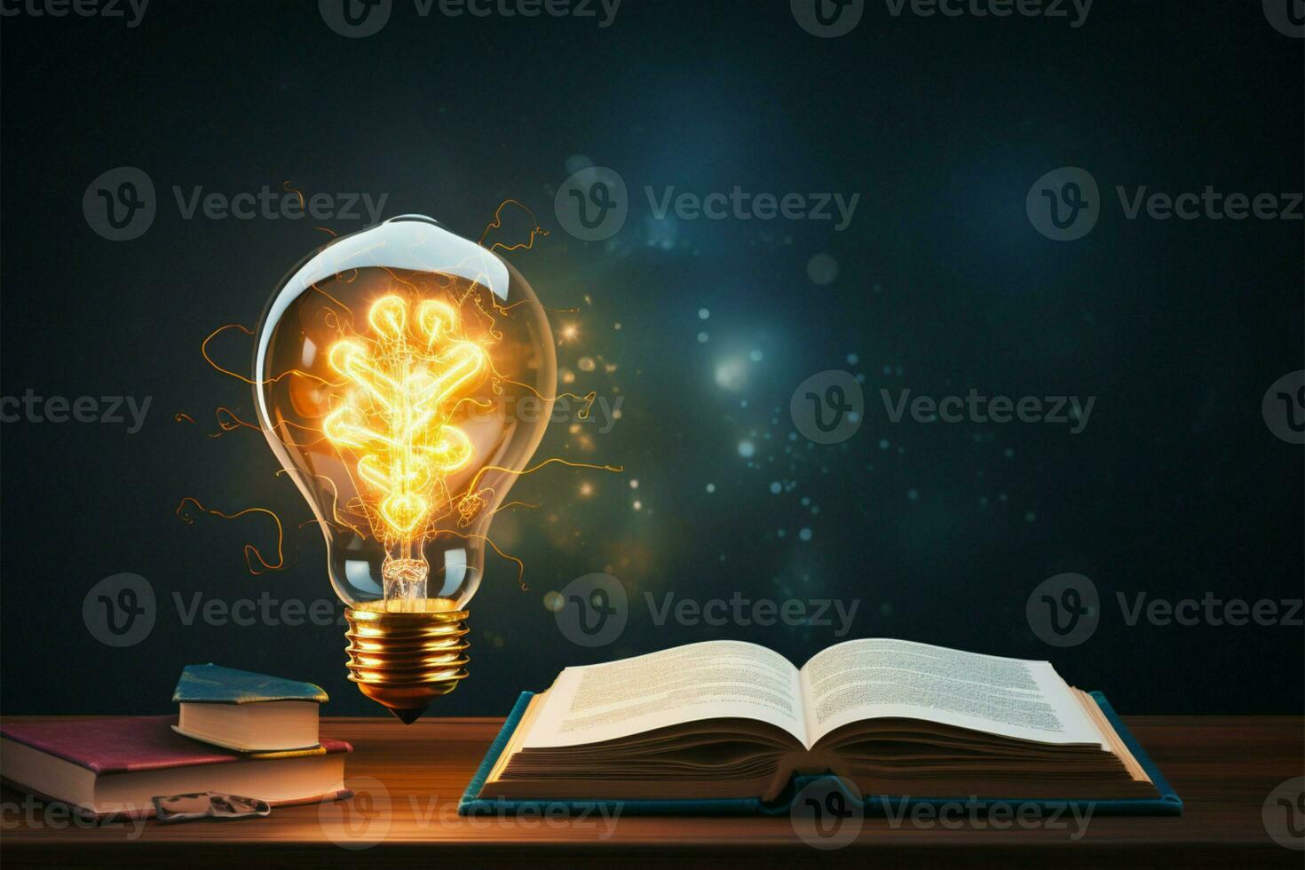 Doodle of books and a shining light bulb, creativity ignited AI Generated photo