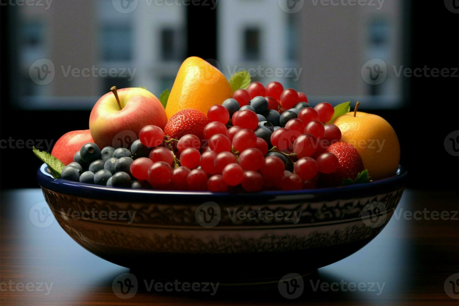 un tentador monitor de Fresco frutas en un elegante Fruta cuenco ai generado foto