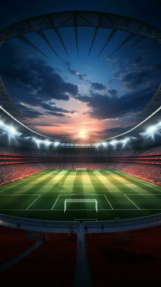 A bustling soccer stadium comes to life in 3D rendering Vertical Mobile Wallpaper AI Generated photo