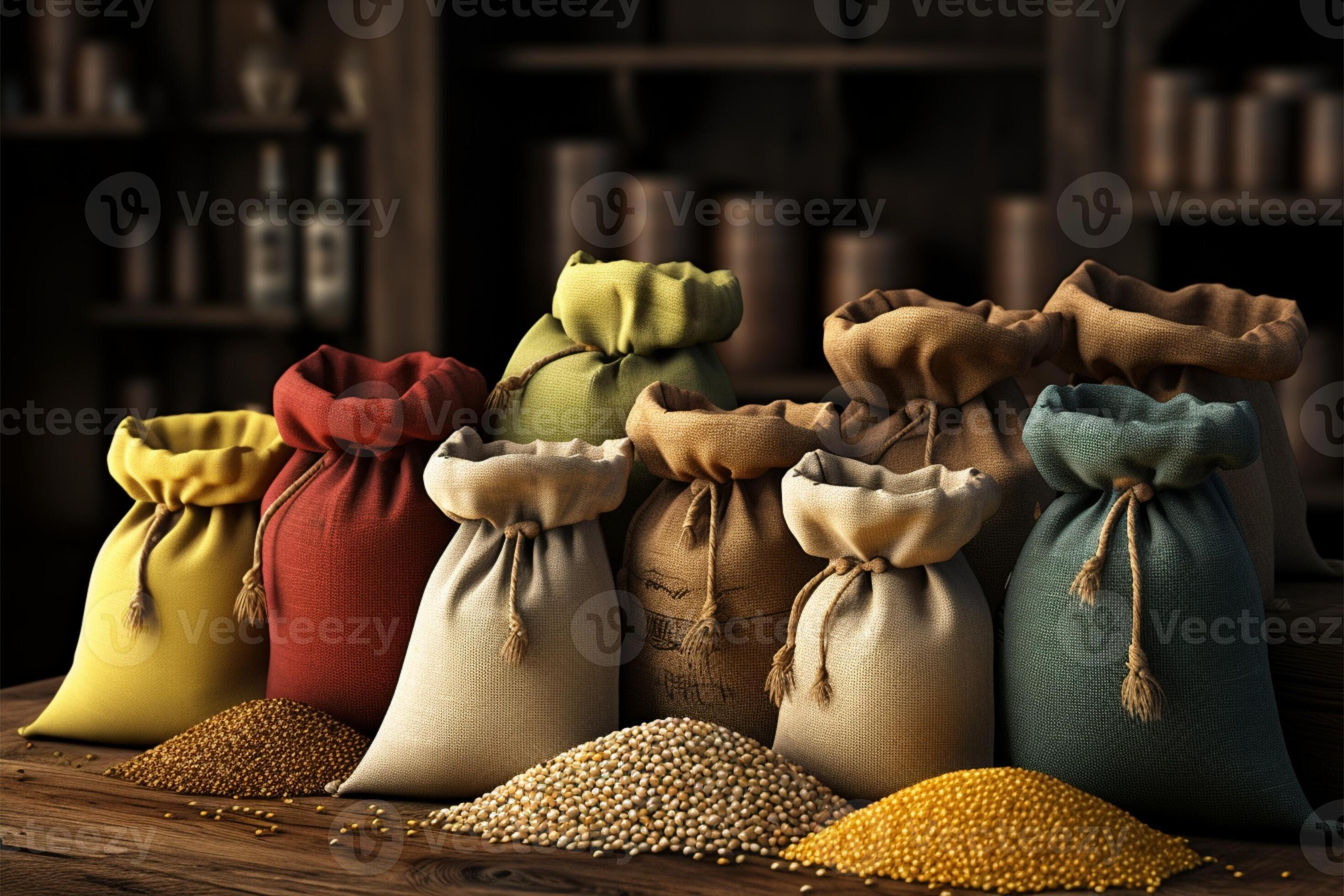 Millet bags of diverse types, set within a vibrant, cloth covered