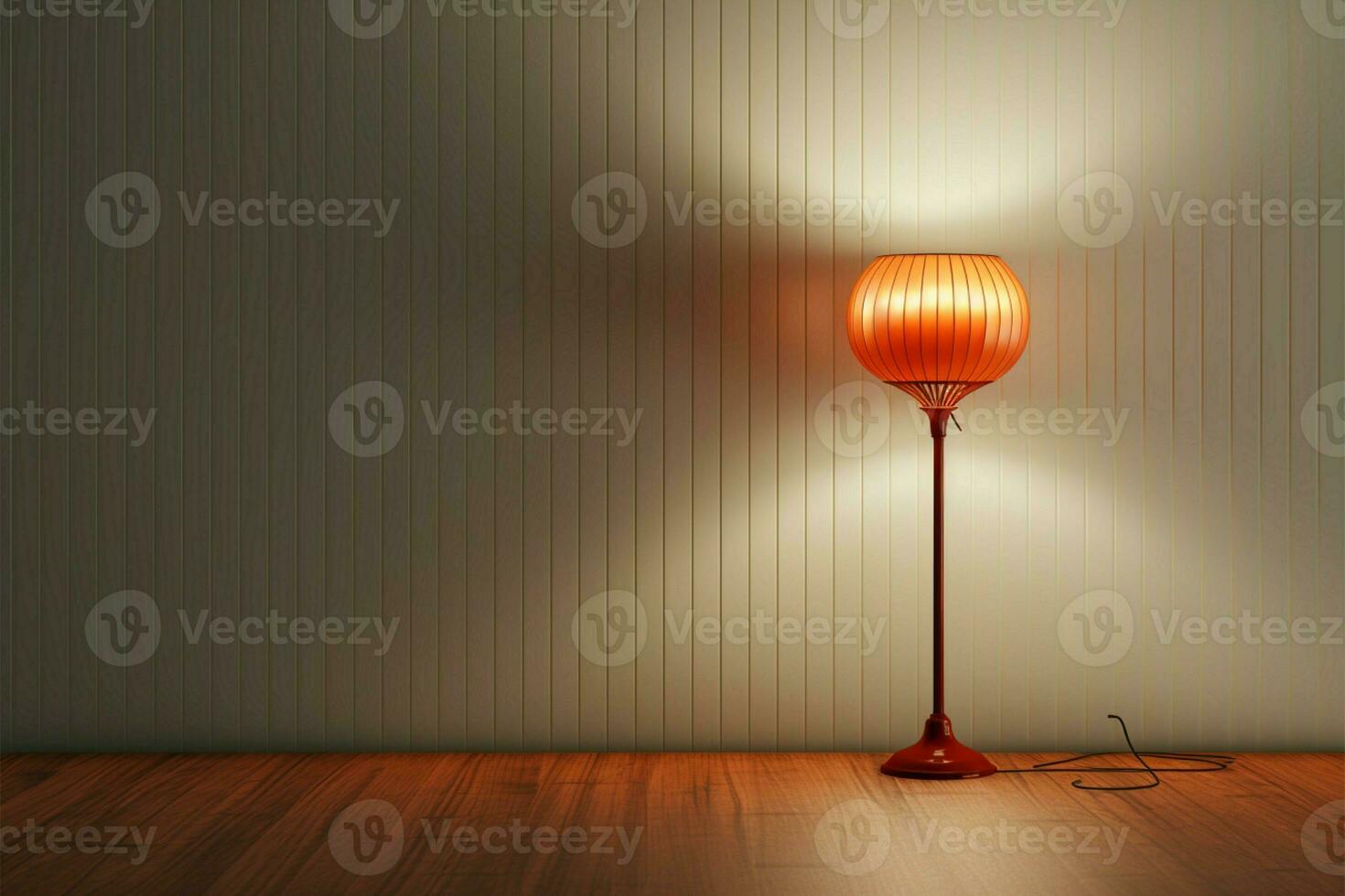 3d prestados lámpara ilumina un vacío habitación, fundición atractivo oscuridad ai generado foto
