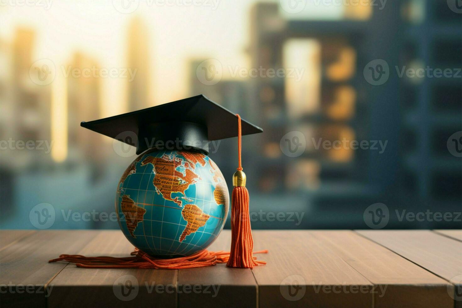 Symbolizing international education Cap with globe, global business aspirations AI Generated photo