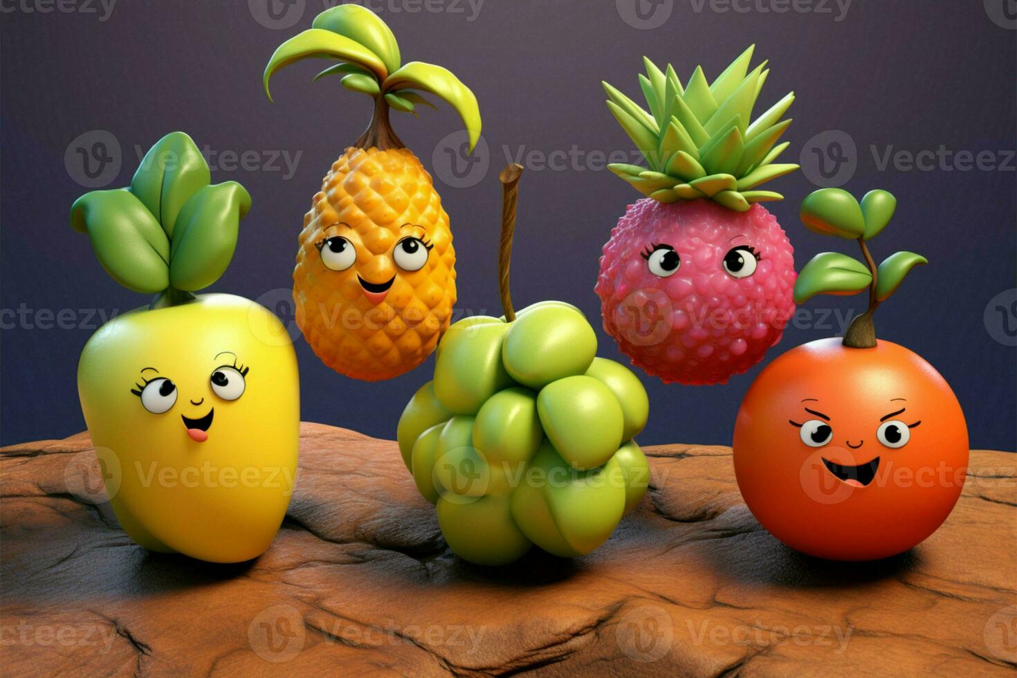 Playful fruit characters in a series, perfect for various projects AI Generated photo