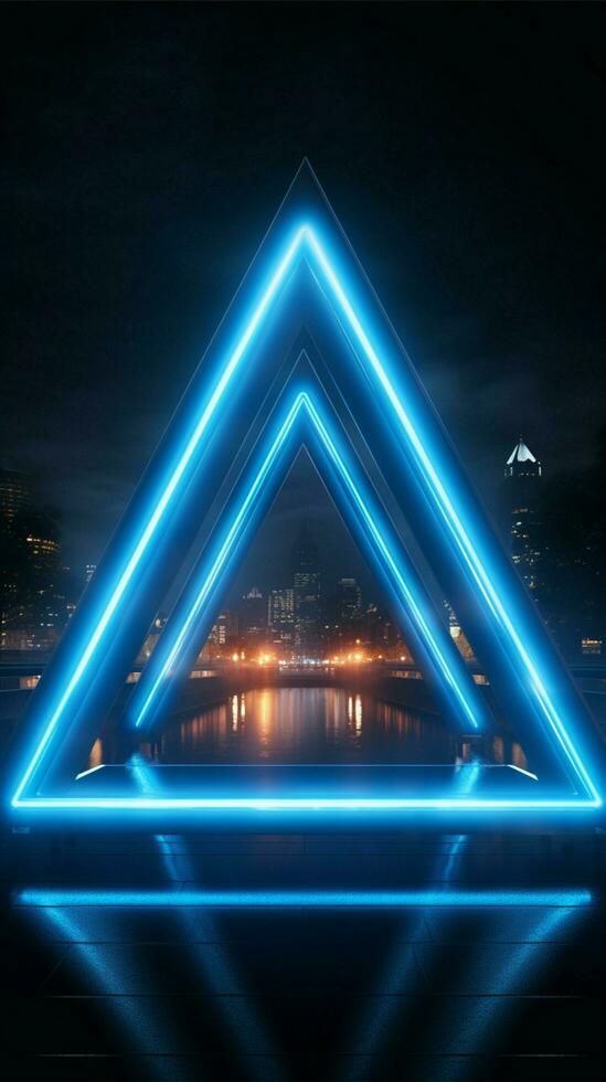 Contemporary neon style with a blue triangular design element Vertical Mobile Wallpaper AI Generated photo