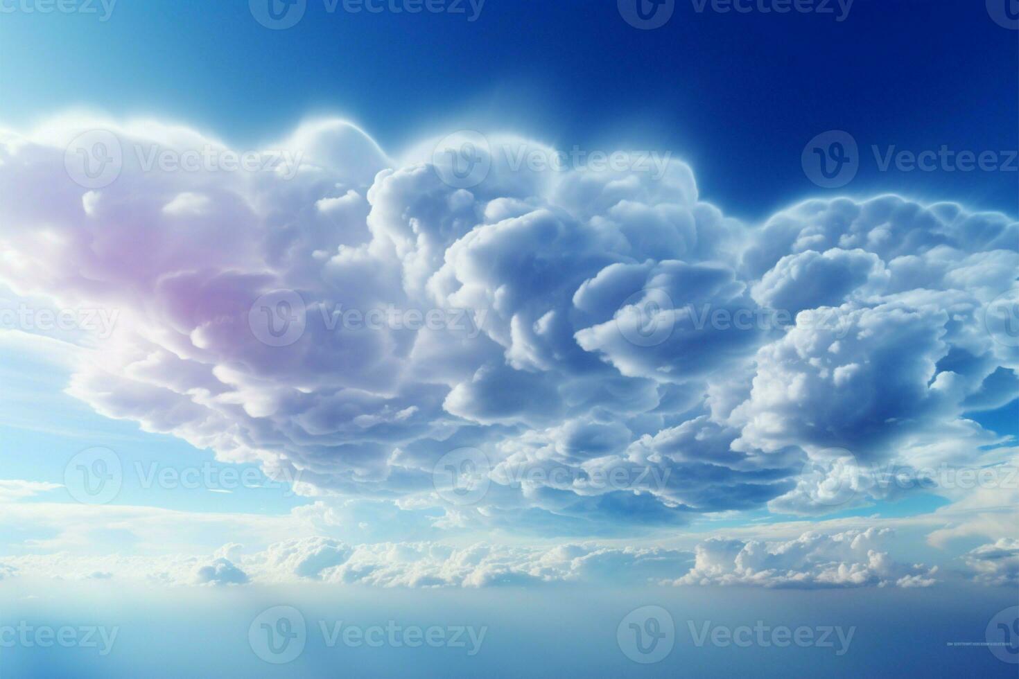 Rare blue cumulus clouds, a captivating atmospheric spectacle in the sky AI Generated photo