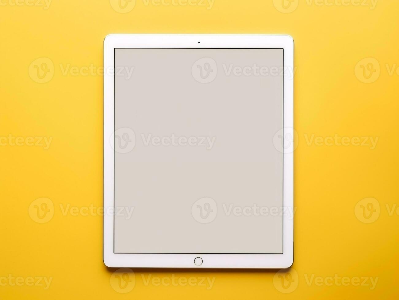 Top view of digital tablet screen mockup on a yellow background AI Generative photo