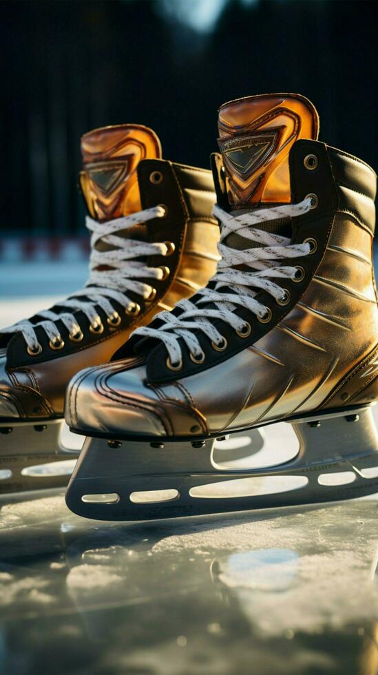 Gendered skates unite on the ice, hockey and figure styles Vertical Mobile Wallpaper AI Generated photo