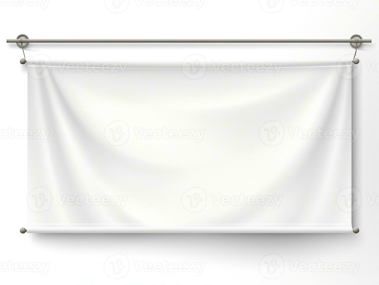 White realistic hang fabric horizontal canvas banner mockup on the rope for advertising AI Generative photo
