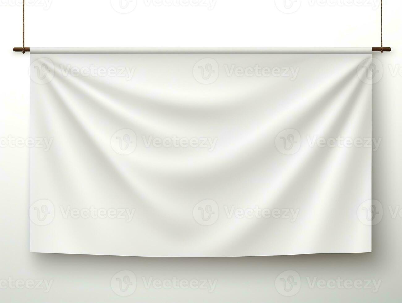 White realistic hang fabric horizontal canvas banner mockup on the rope for advertising AI Generative photo
