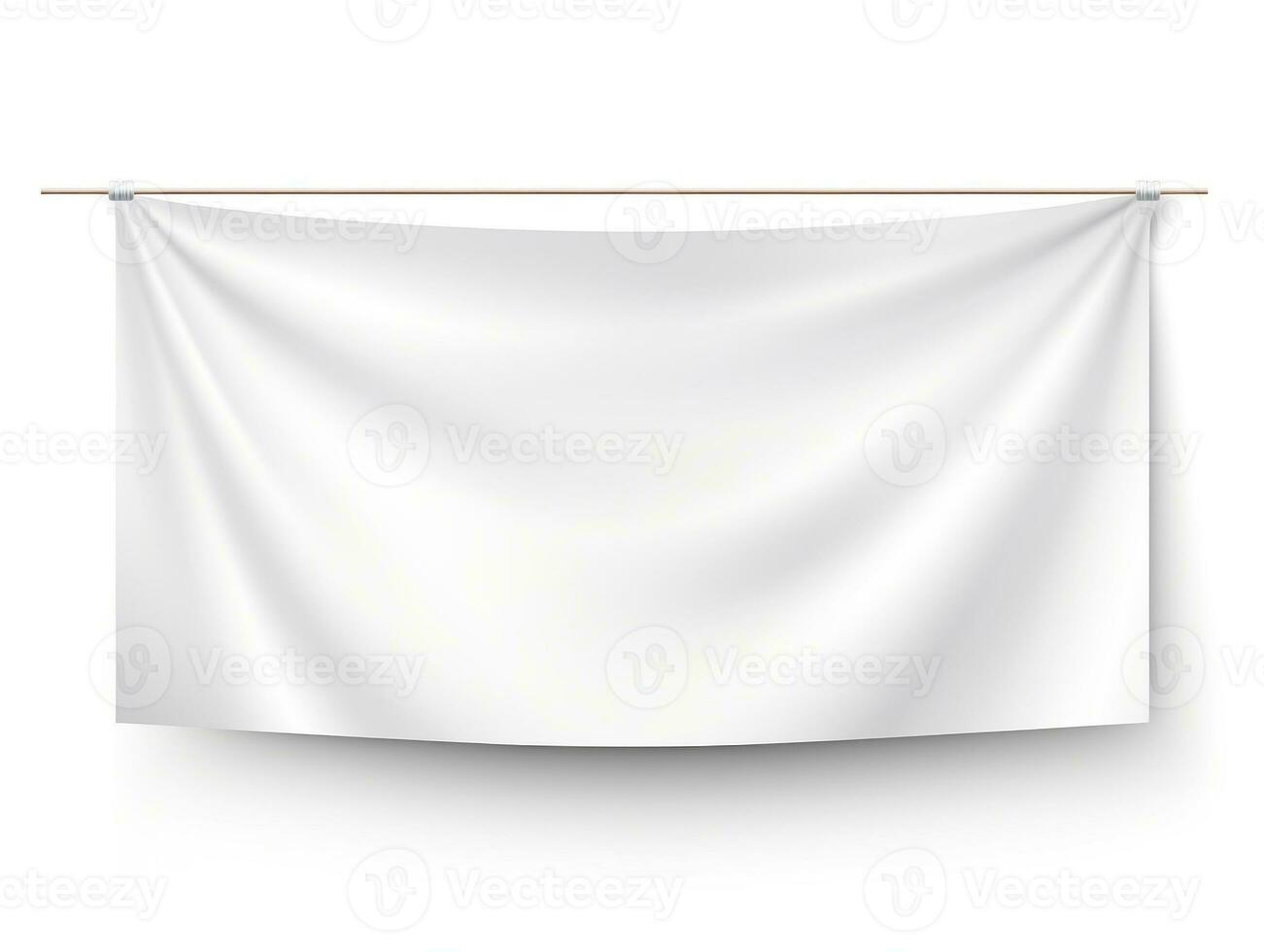 White realistic hang fabric horizontal canvas banner mockup on the rope for advertising AI Generative photo