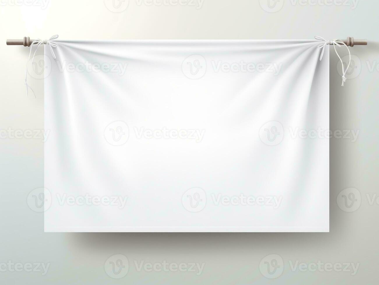 White realistic hang fabric horizontal canvas banner mockup on the rope for advertising AI Generative photo