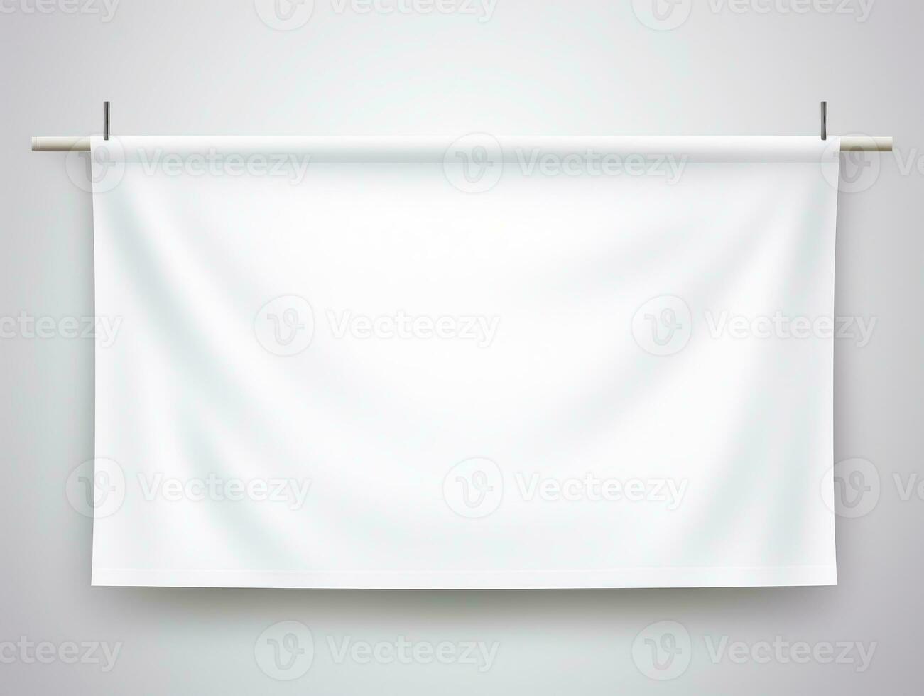 White realistic hang fabric horizontal canvas banner mockup on the rope for advertising AI Generative photo