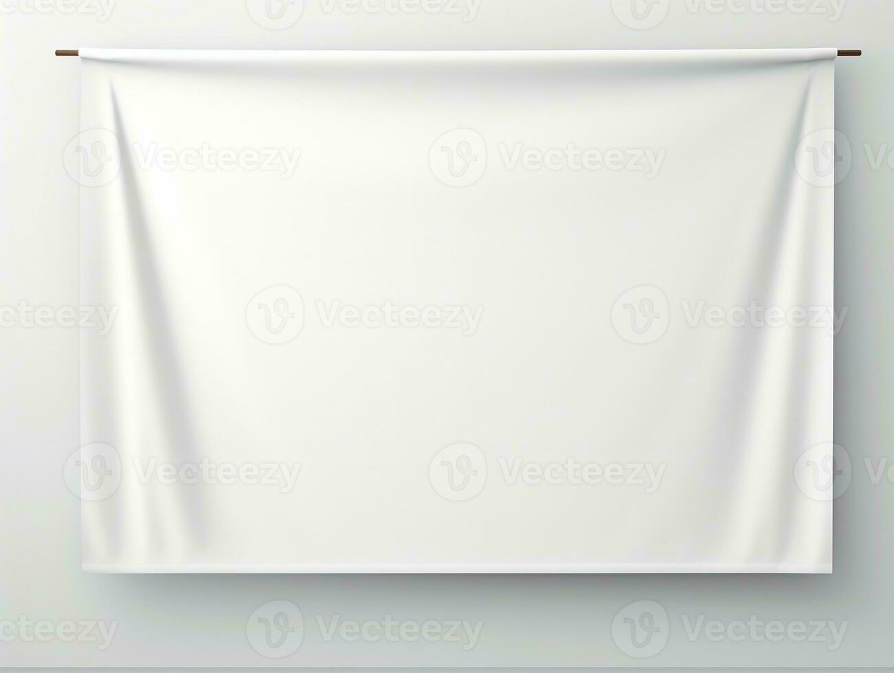 White realistic hang fabric horizontal canvas banner mockup on the rope for advertising AI Generative photo