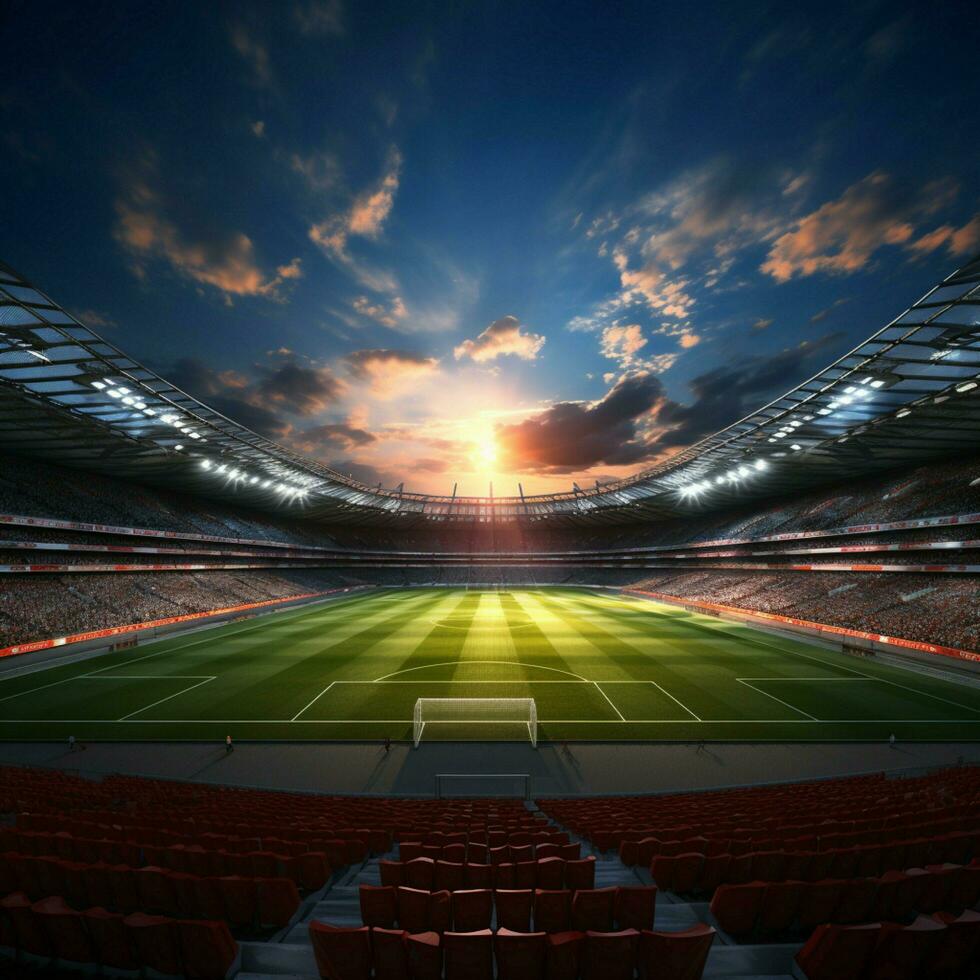 Soccer arena in 3D, A rendered stadium with a crowded field For Social Media Post Size AI Generated photo