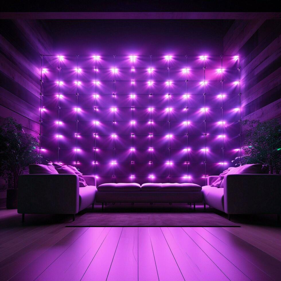 Wall adorned with bright purple LED lamps, creating an incandescent atmosphere For Social Media Post Size AI Generated photo