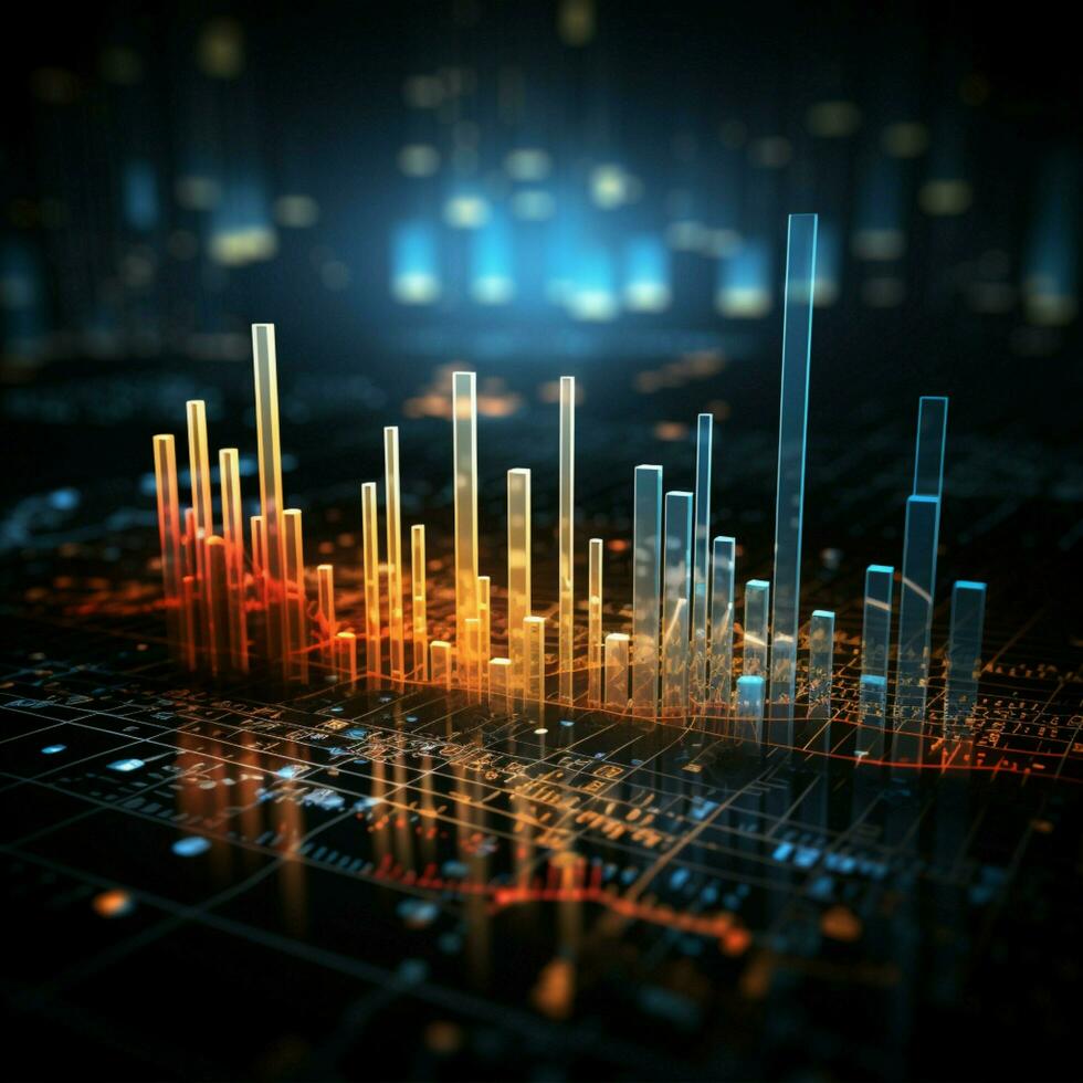 Financial statistics converge in bar graph and candlestick chart illustrating stock market For Social Media Post Size AI Generated photo