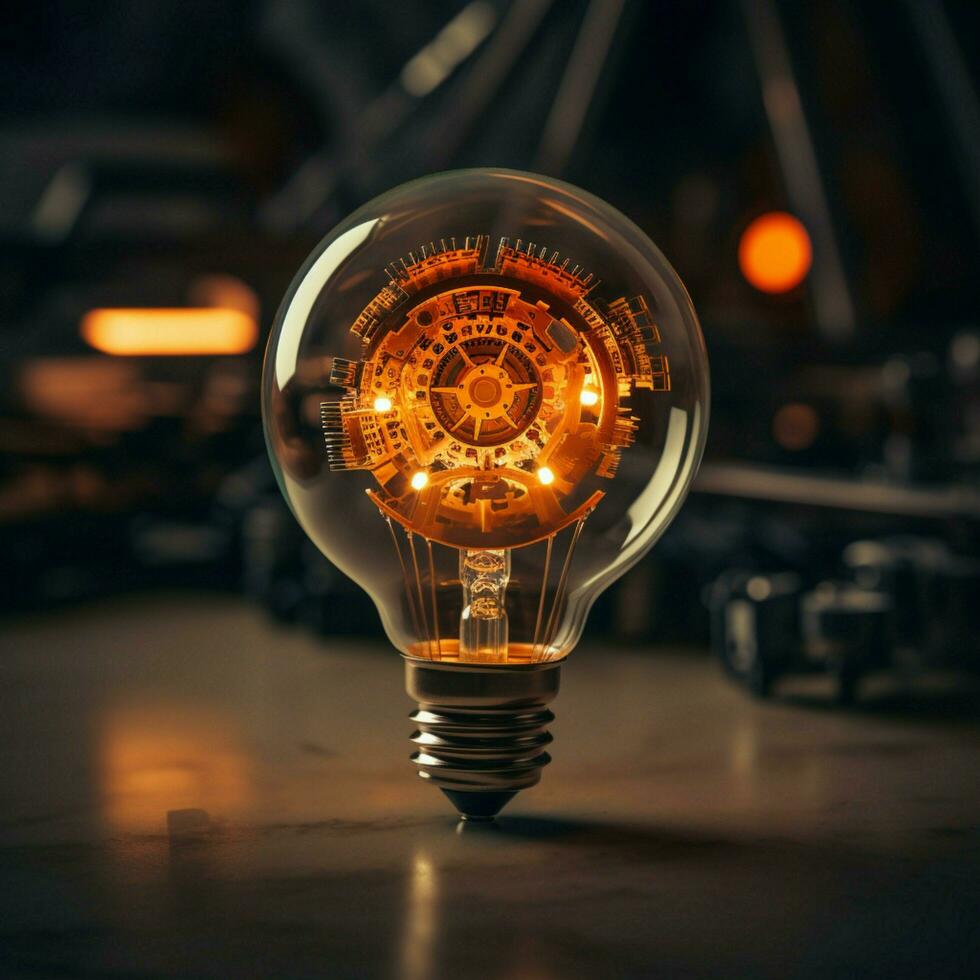 Iconic gear merges with held light bulb, portraying synergy and brilliance For Social Media Post Size AI Generated photo